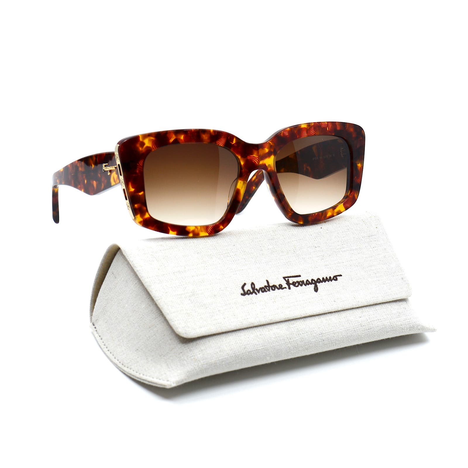 Salvatore Ferragamo Tortoise Brown Square Sunglasses